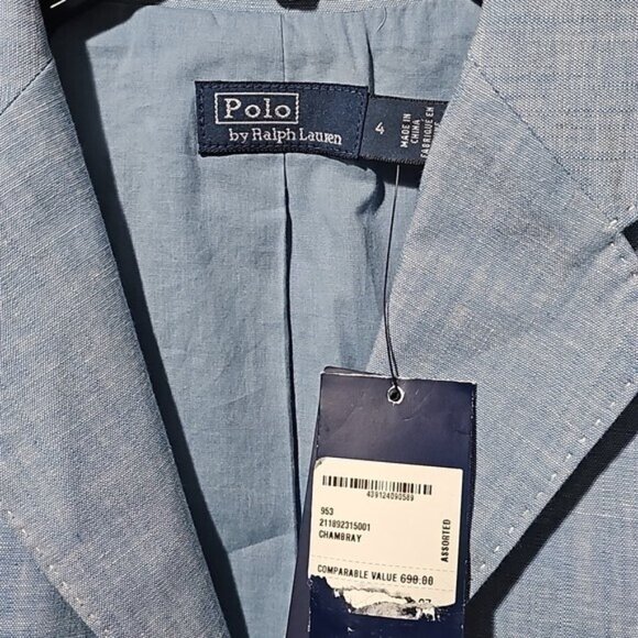 Polo by Ralph Lauren Long Chambray Cotton Blazer Jacket Size 4 New - Picture 7 of 10